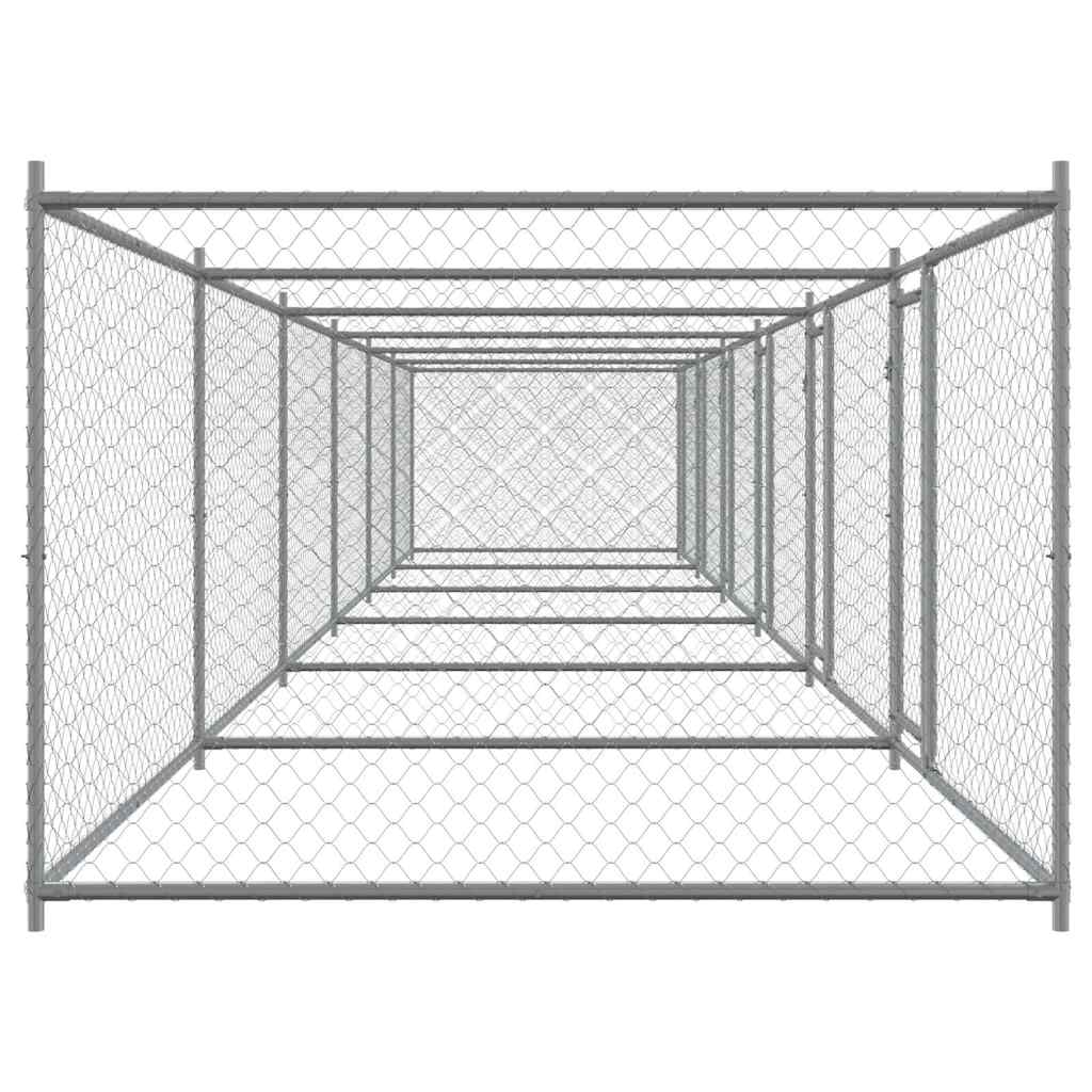 Gabbia per Cani con Porte Grigia 12x2x1,5 m in Acciaio Zincato | homemem39