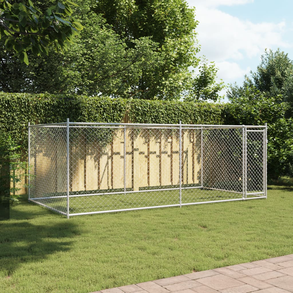 Gabbia per Cani con Porta Grigia 4x2x1,5 m in Acciaio Zincato | homemem39