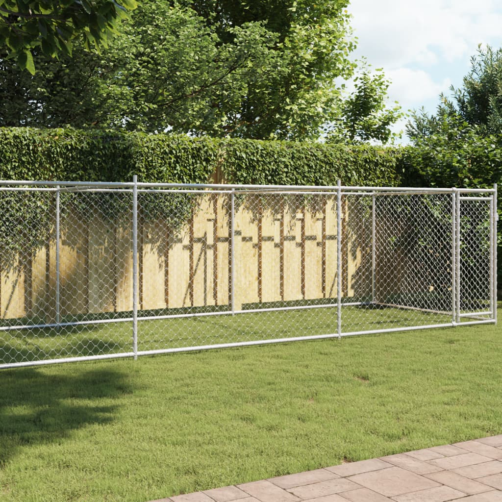 Gabbia per Cani con Porta Grigia 8x2x1,5 m in Acciaio Zincato | homemem39