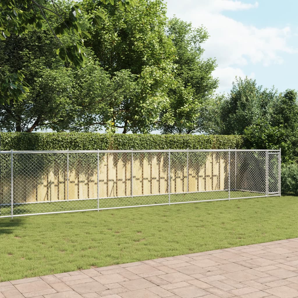 Gabbia per Cani con Porta Grigia 12x2x1,5 m in Acciaio Zincato | homemem39