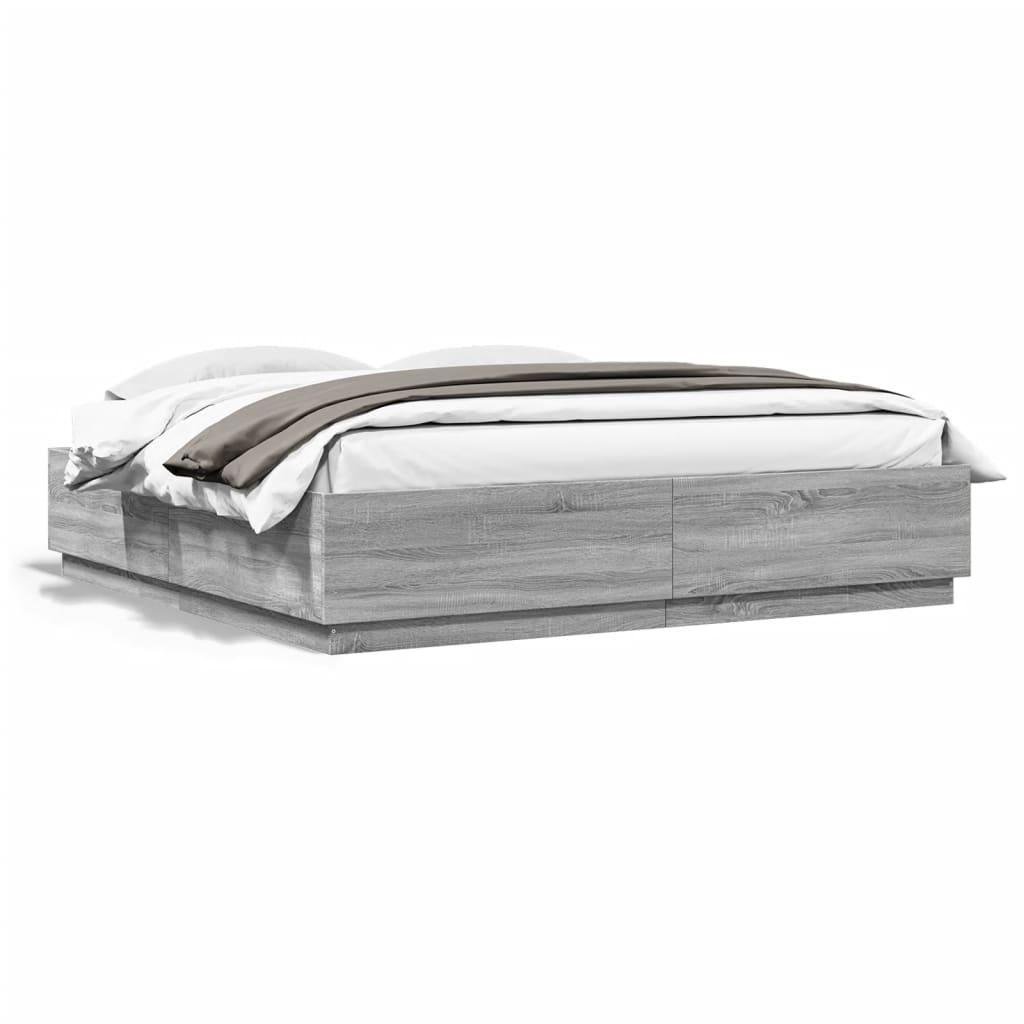 Giroletto Luci LED Grigio Sonoma 180x200 cm Legno Multistrato | homemem39
