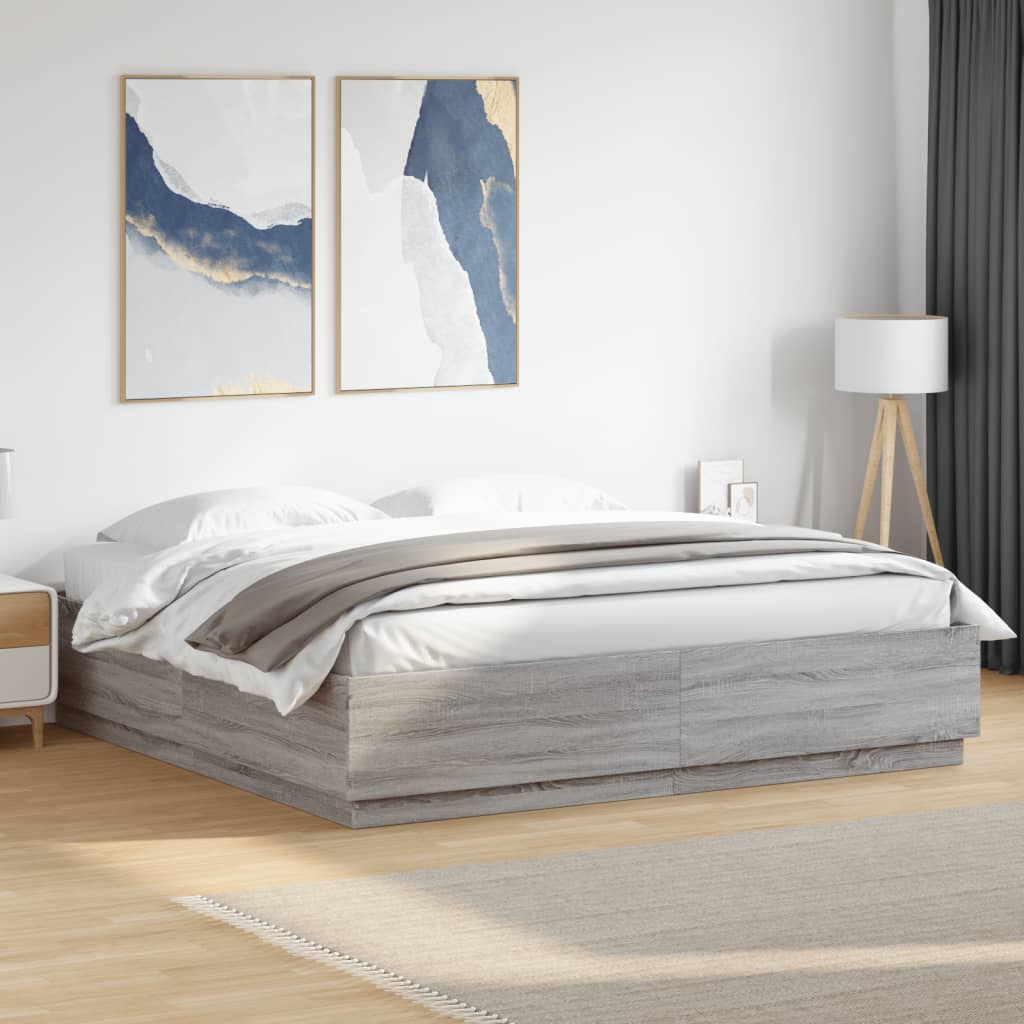Giroletto Luci LED Grigio Sonoma 180x200 cm Legno Multistrato | homemem39