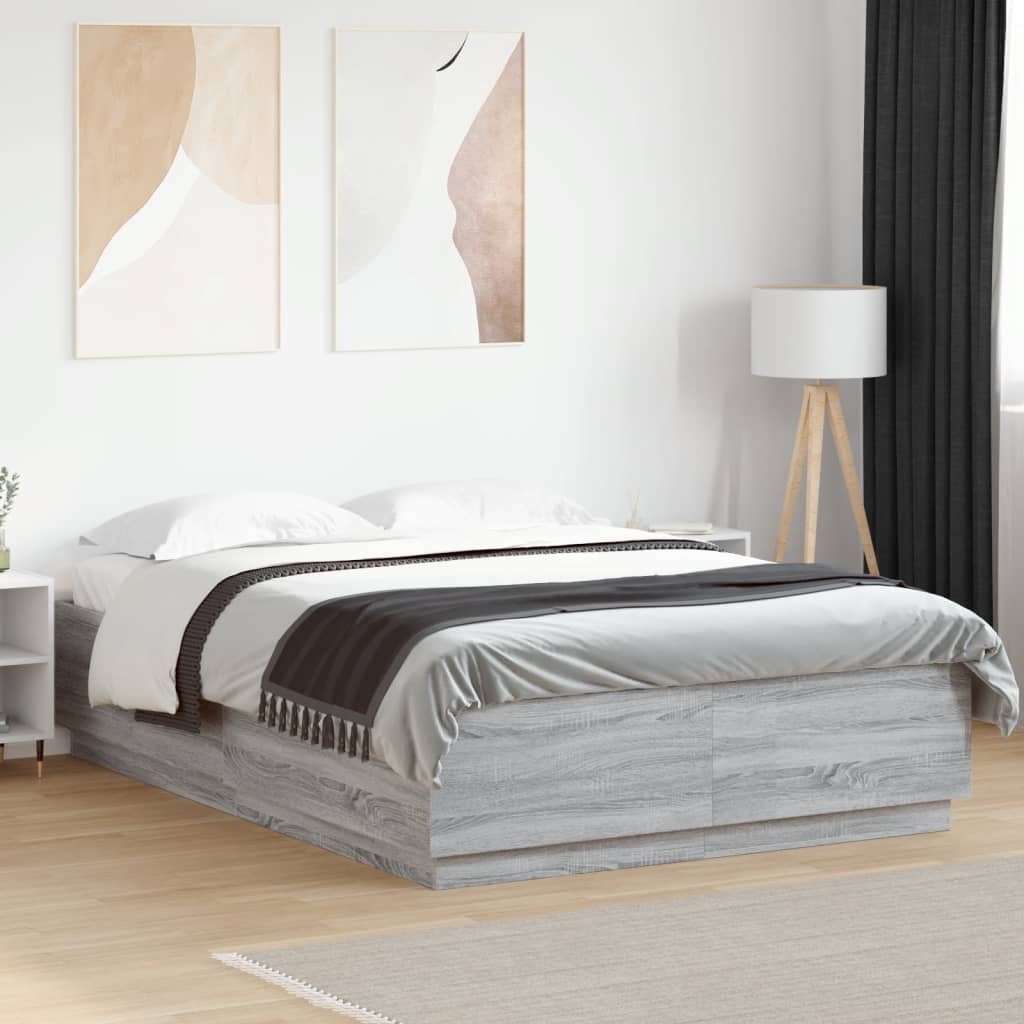 Giroletto Luci LED Grigio Sonoma 160x200 cm Legno Multistrato