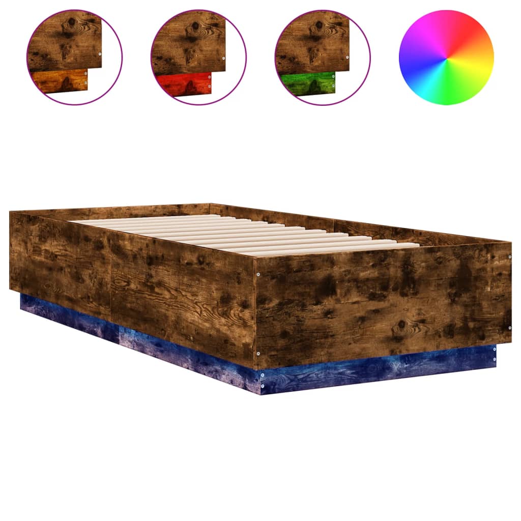 Giroletto con Luci LED Rovere Fumo 90x200 cm Legno Multistrato | homemem39
