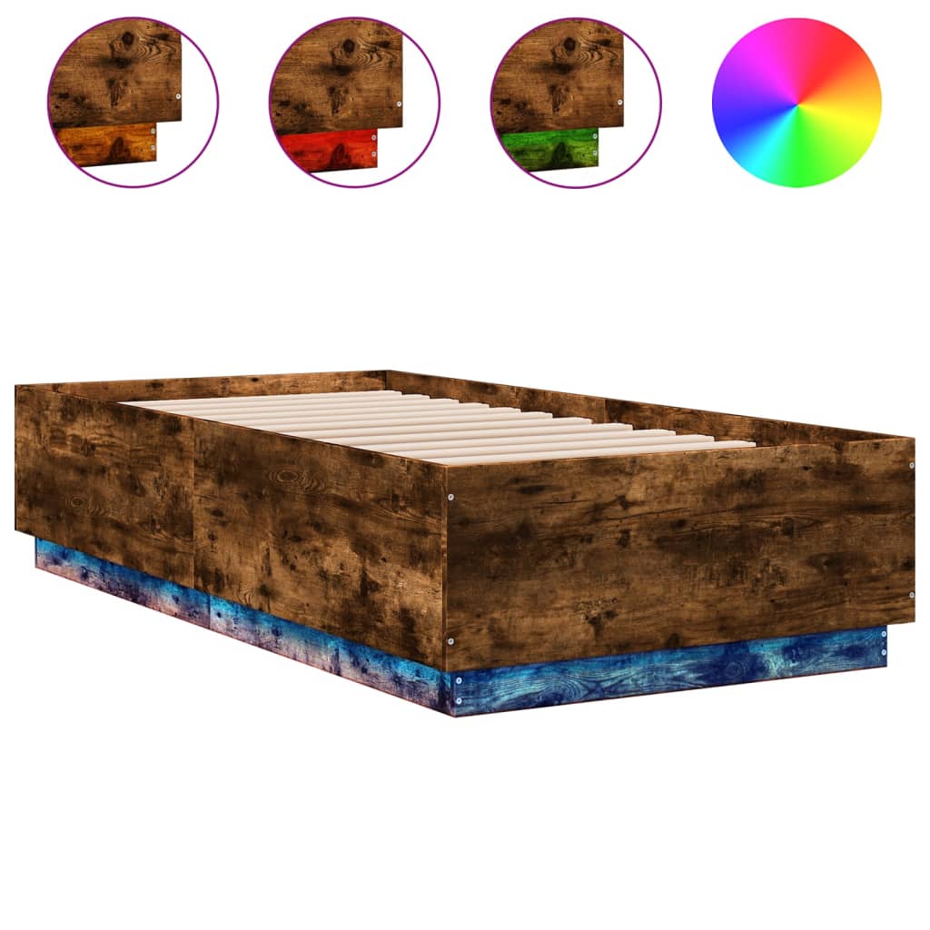 Giroletto Luci LED Rovere Fumo 90x190 cm in Legno Multistrato
