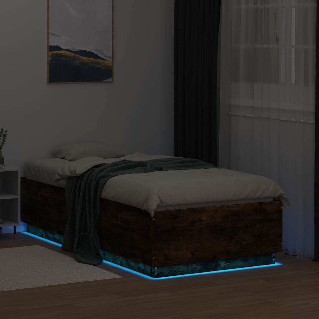 Giroletto Luci LED Rovere Fumo 90x190 cm in Legno Multistrato
