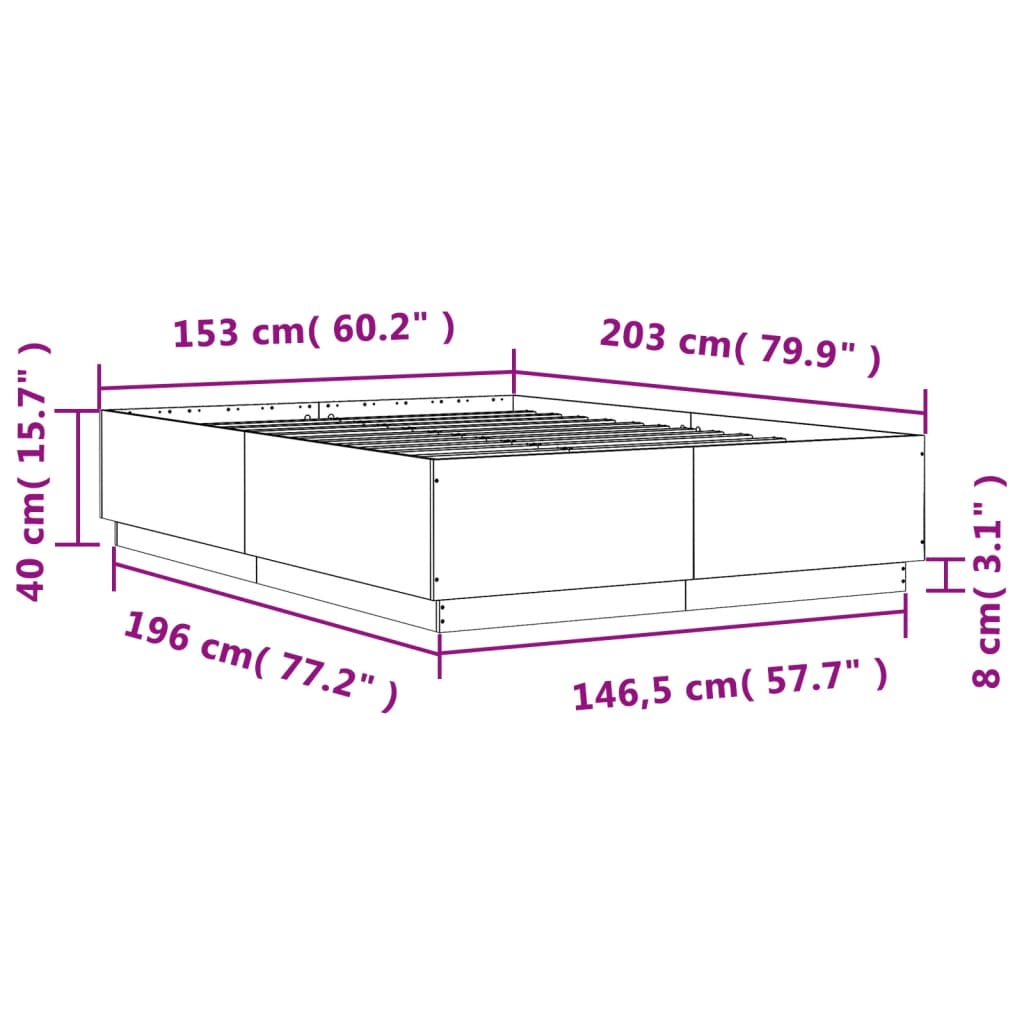 Black bed frame 150x200 cm in plywood