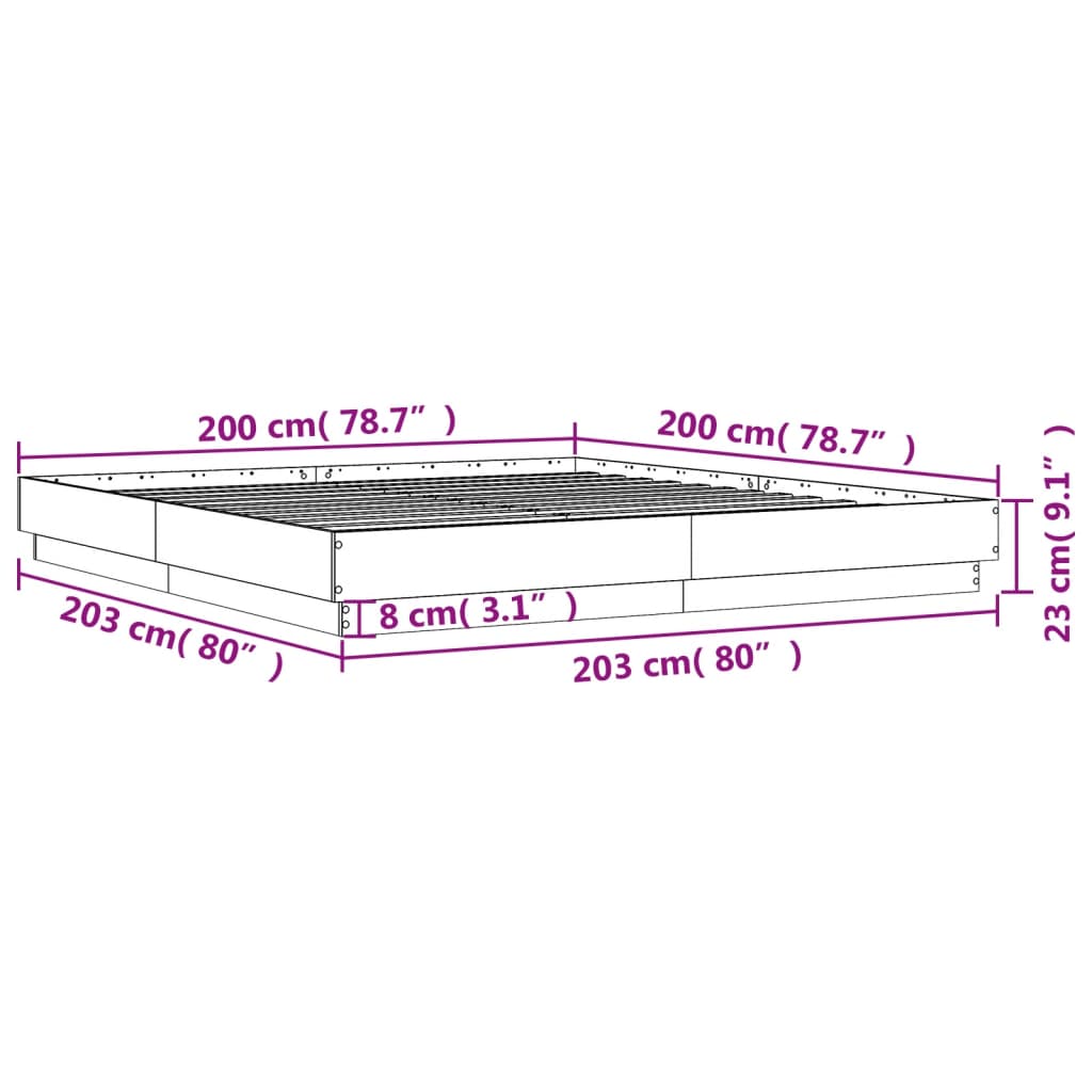 White bed frame 200x200 cm in multilayer wood