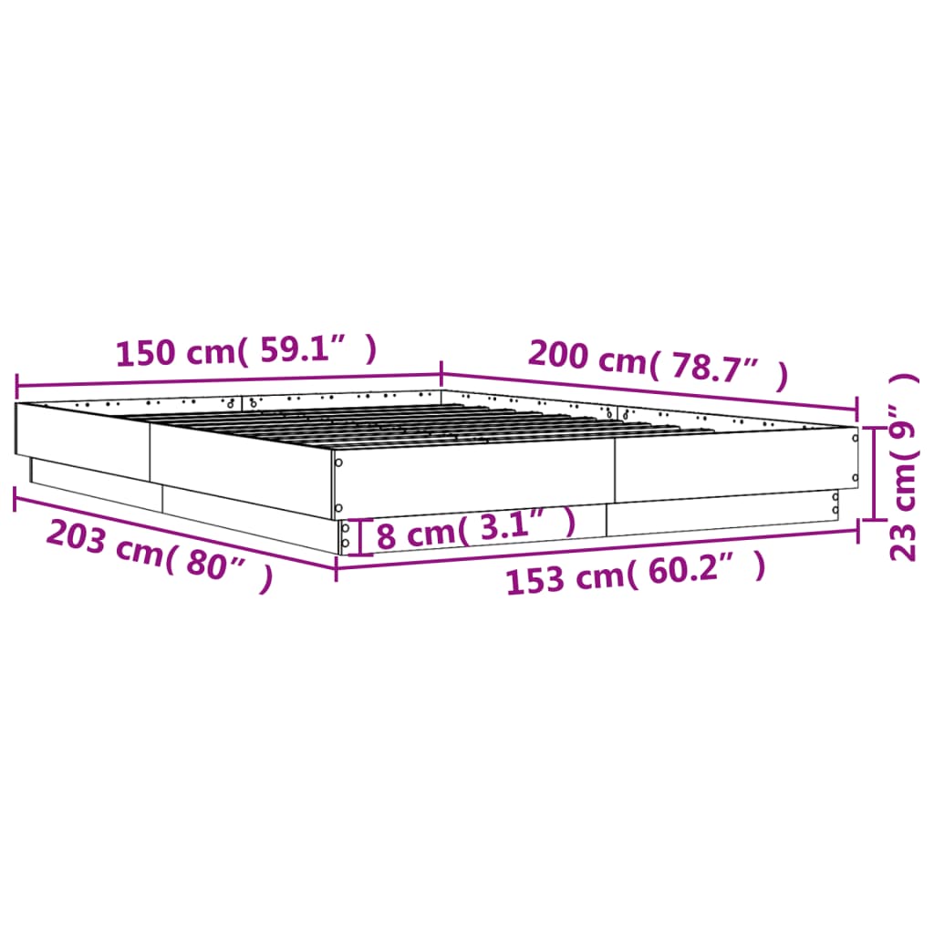 White bed frame 150x200 cm in multilayer wood