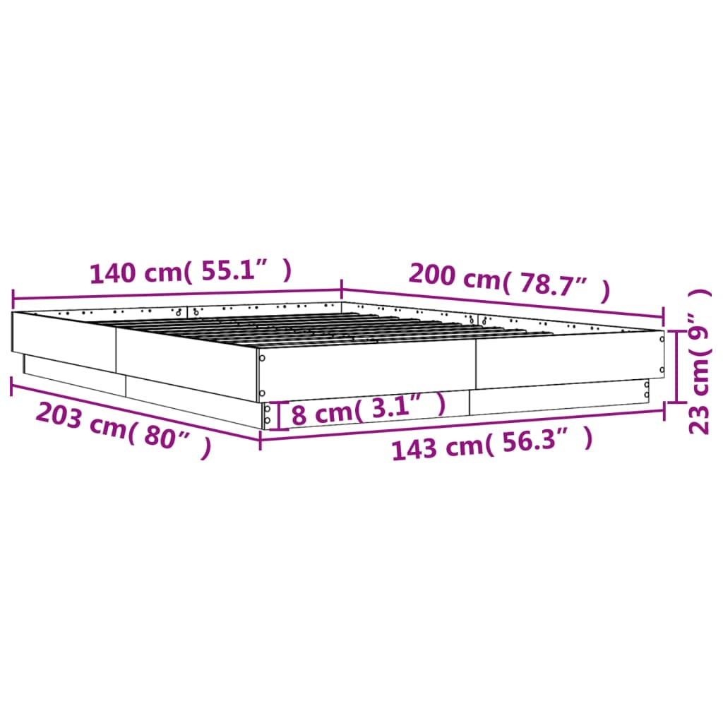 White bed frame 140x200 cm in multilayer wood