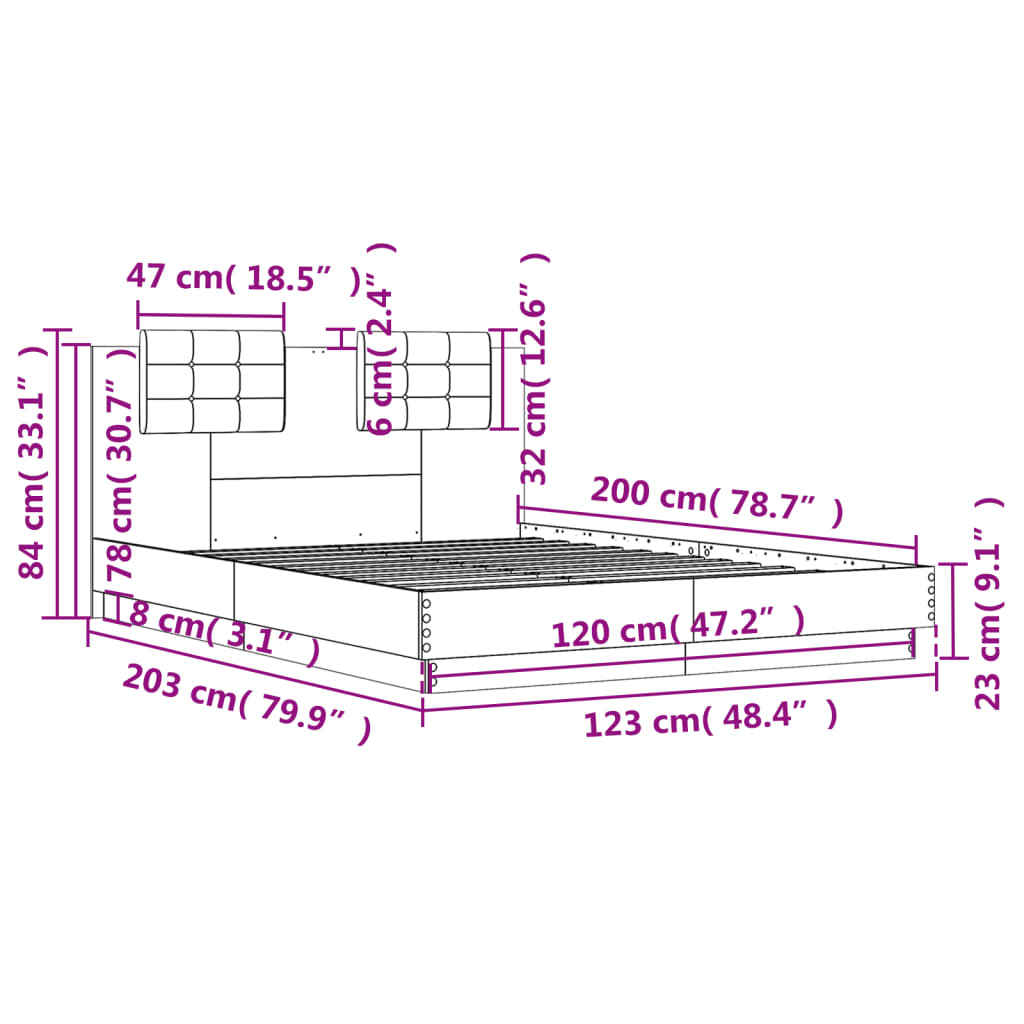 Giroletto Testiera Grigio Cemento 120x200 cm Legno Multistrato