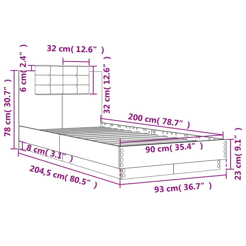 Giroletto Testiera Grigio Cemento 90x200 cm Legno Multistrato