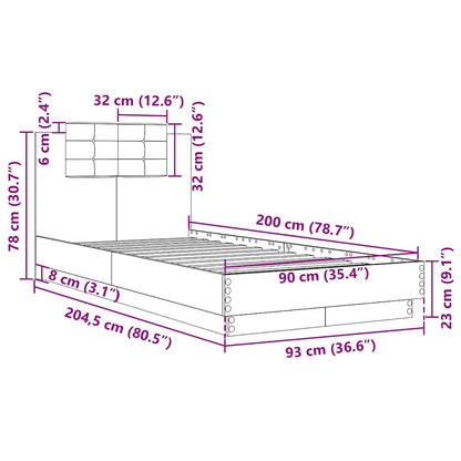 Giroletto Testiera Grigio Cemento 90x200 cm Legno Multistrato