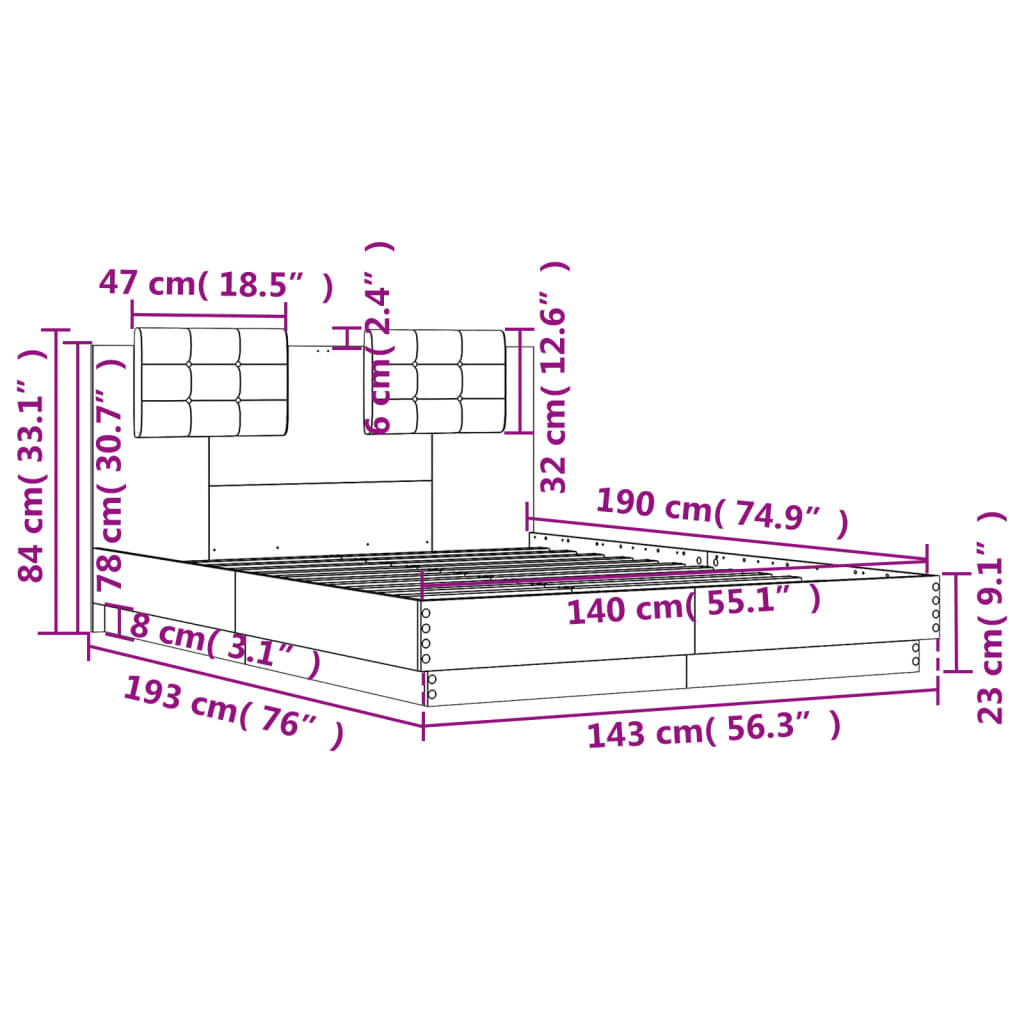 Giroletto con Testiera Neri 140x190 cm in Legno Multistrato