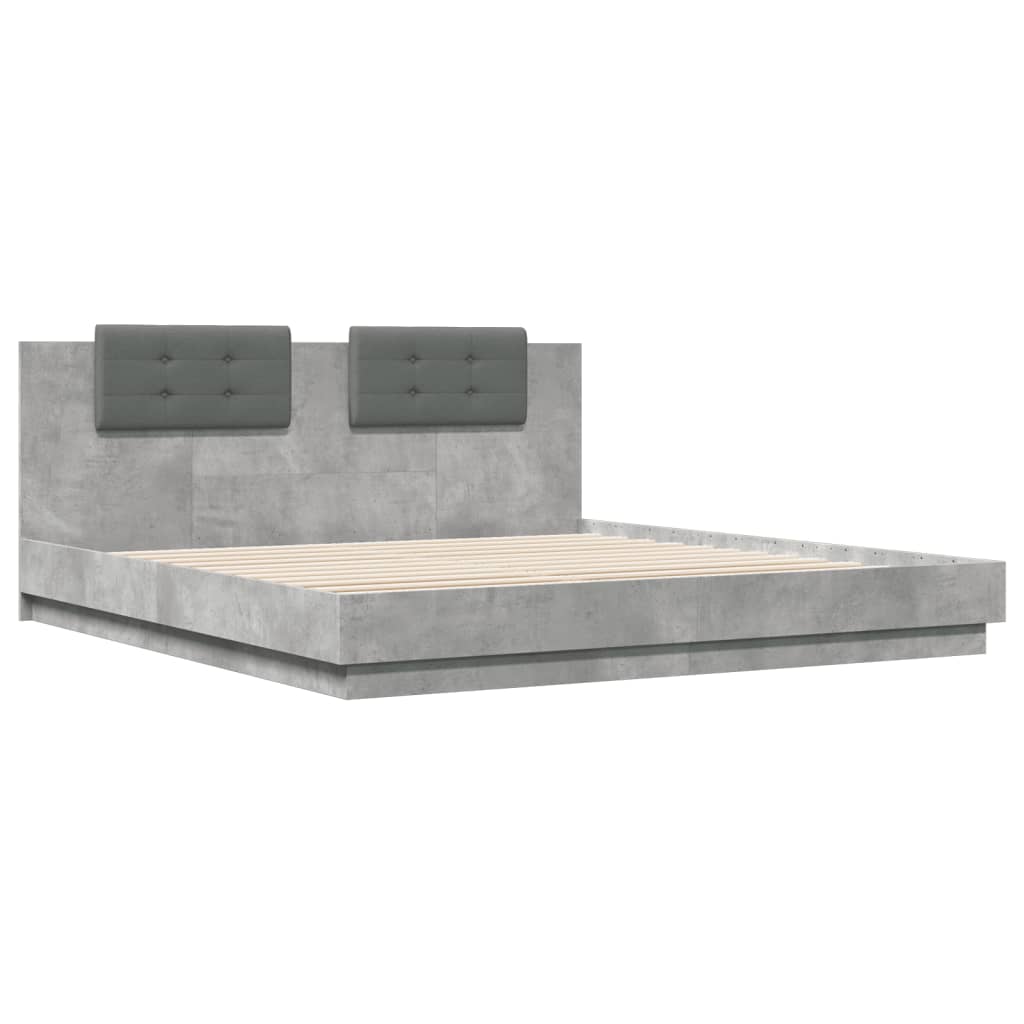 Giroletto con Testiera e LED Grigio Cemento 180x200 cm | homemem39