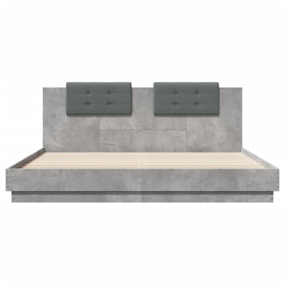 Giroletto con Testiera e LED Grigio Cemento 180x200 cm | homemem39