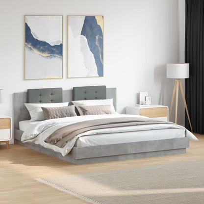 Giroletto con Testiera e LED Grigio Cemento 180x200 cm | homemem39