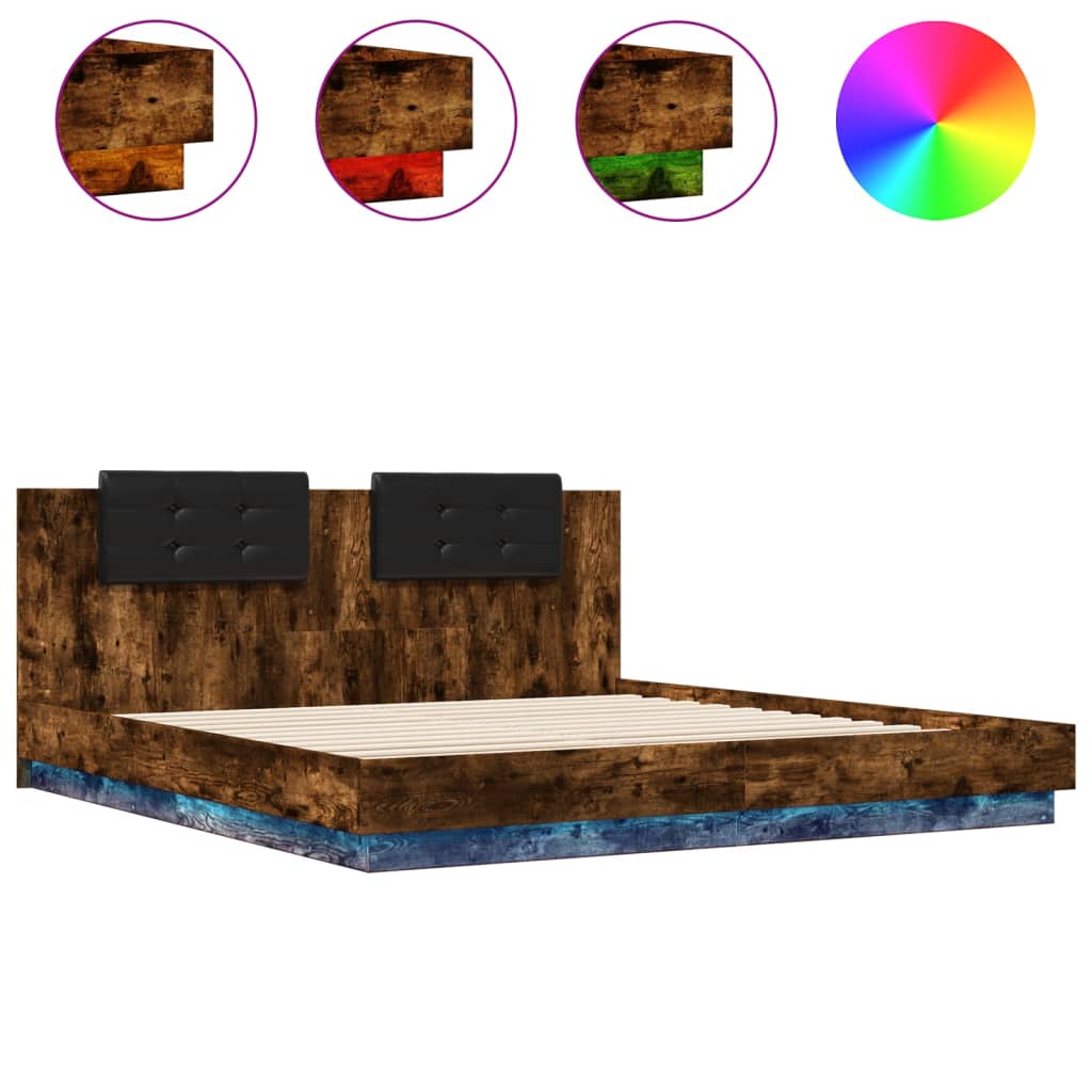 Giroletto con Testiera e LED Rovere Fumo 180x200 cm | homemem39
