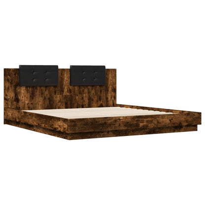 Giroletto con Testiera e LED Rovere Fumo 180x200 cm | homemem39