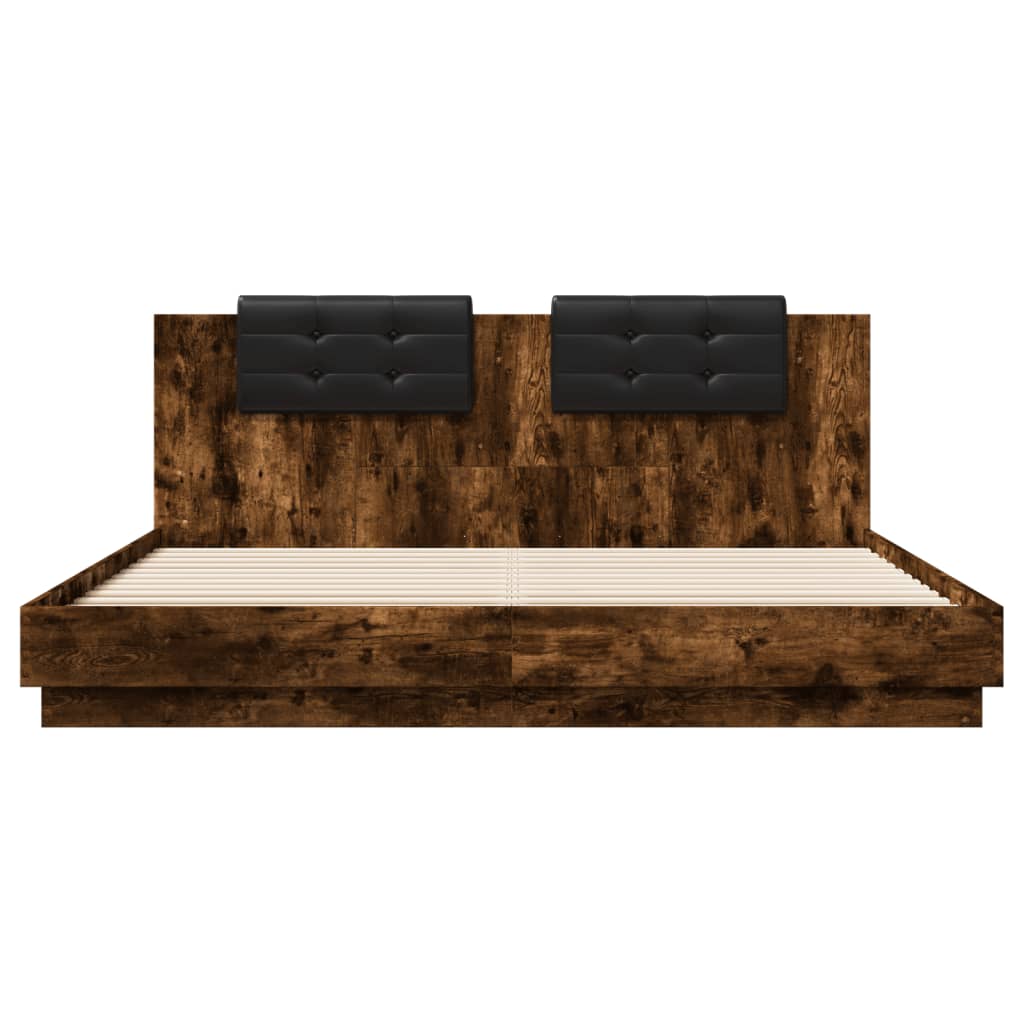 Giroletto con Testiera e LED Rovere Fumo 180x200 cm | homemem39