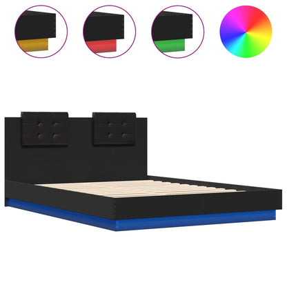 Bed frame with headboard and black LED 140x200 cm