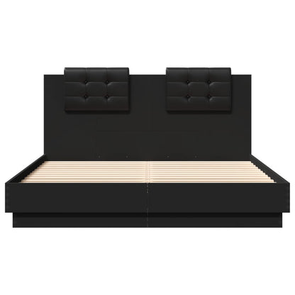 Bed frame with headboard and black LED 140x200 cm