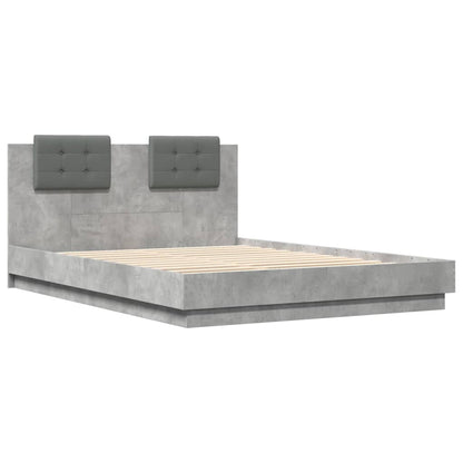 Cement Gray Bed Frame with Headboard and LED 140x200 cm