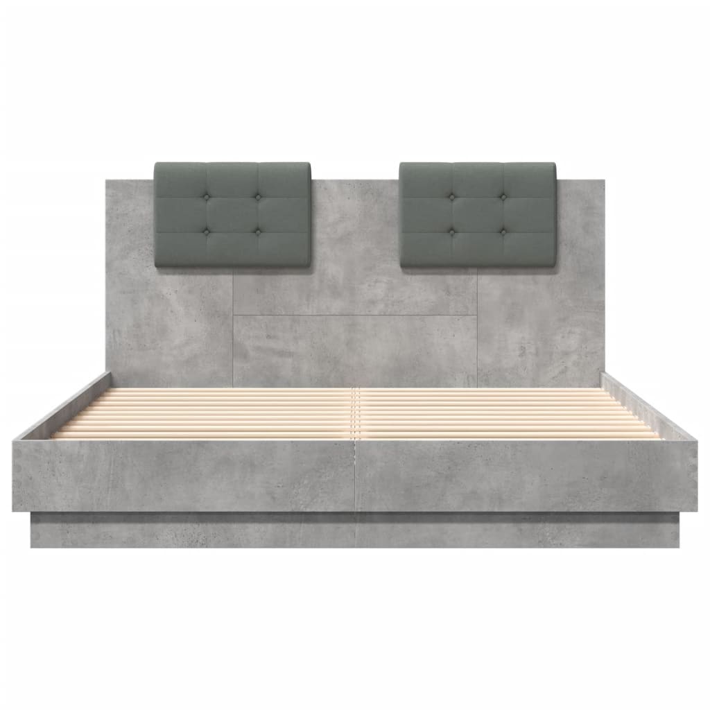 Cement Gray Bed Frame with Headboard and LED 140x200 cm