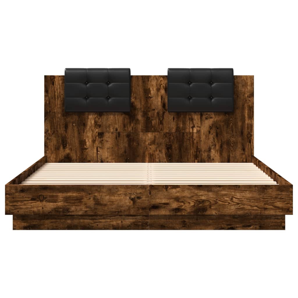 Giroletto con Testiera e LED Rovere Fumo 140x200 cm | homemem39