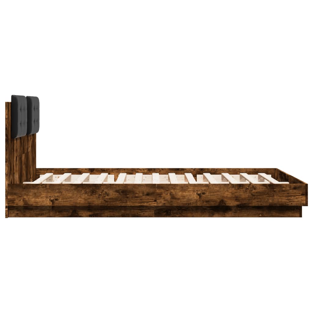 Giroletto con Testiera e LED Rovere Fumo 140x200 cm | homemem39