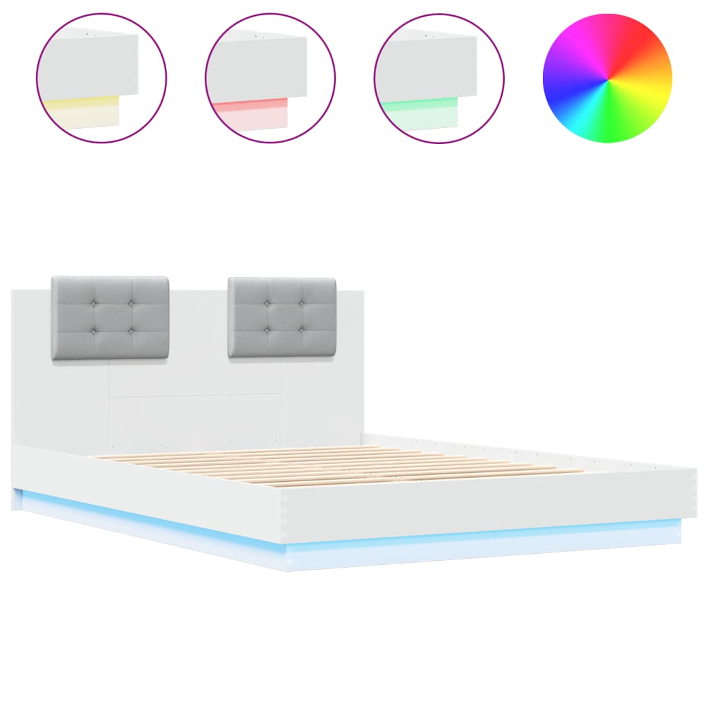 Bed frame with headboard and white LED 120x200 cm