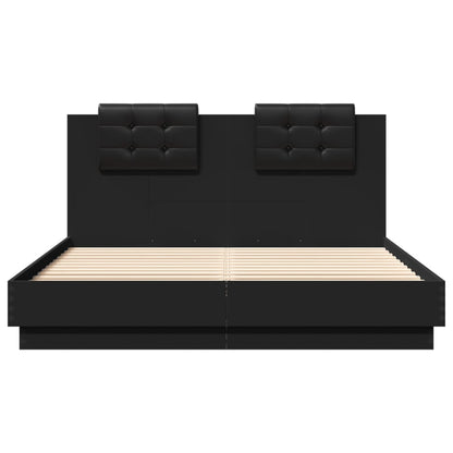 Bed frame with headboard and black LED 120x200 cm