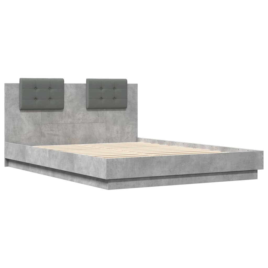 Cement Gray Bed Frame with Headboard and LED 120x200 cm