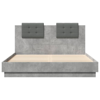 Cement Gray Bed Frame with Headboard and LED 120x200 cm