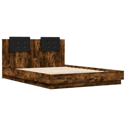 Bed frame with headboard and LED Smoked Oak 120x200 cm