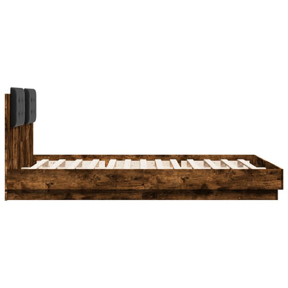 Bed frame with headboard and LED Smoked Oak 120x200 cm