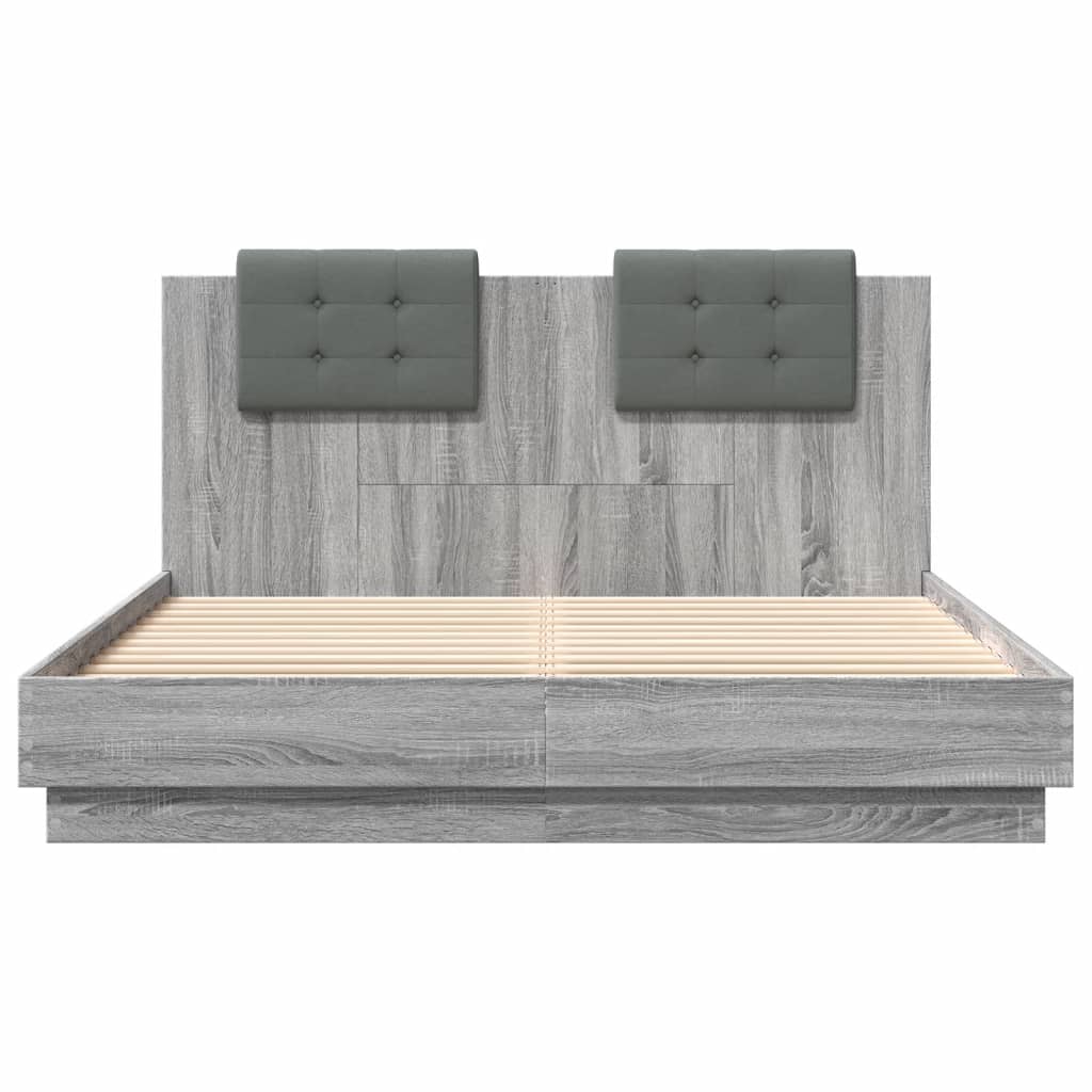 Bed frame with headboard and LED Sonoma Gray 120x200 cm