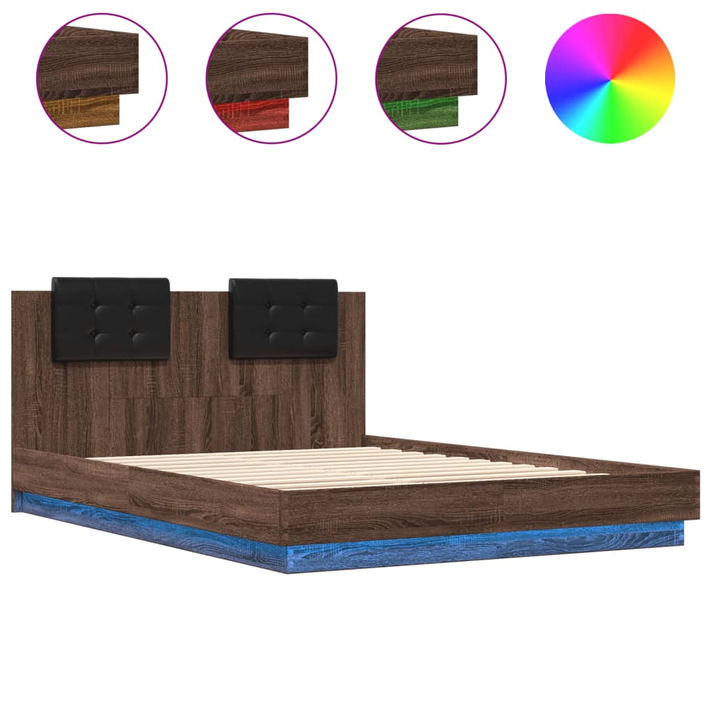 Bed frame with headboard and LED Brown Oak 120x200 cm