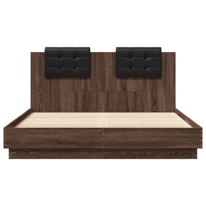 Bed frame with headboard and LED Brown Oak 120x200 cm