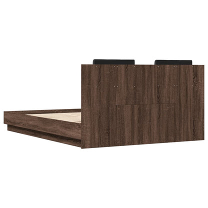 Bed frame with headboard and LED Brown Oak 120x200 cm