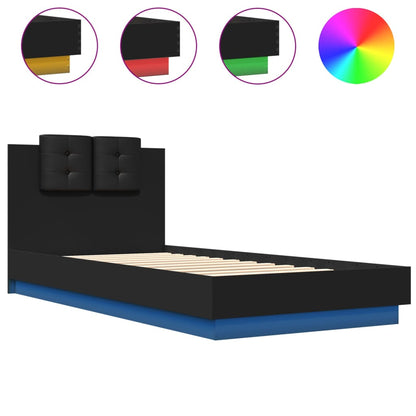 Bed frame with headboard and black LED 100x200 cm