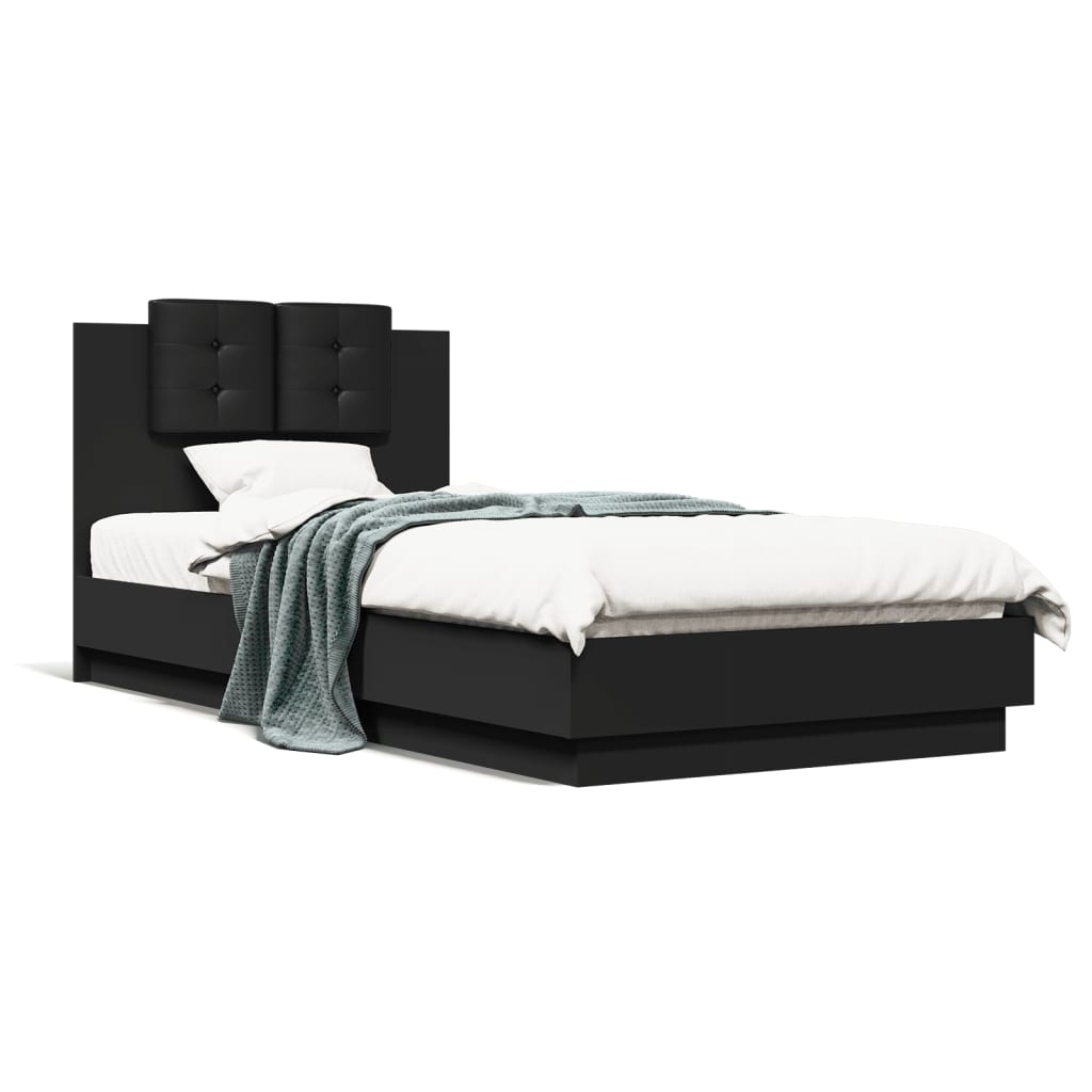 Bed frame with headboard and black LED 100x200 cm