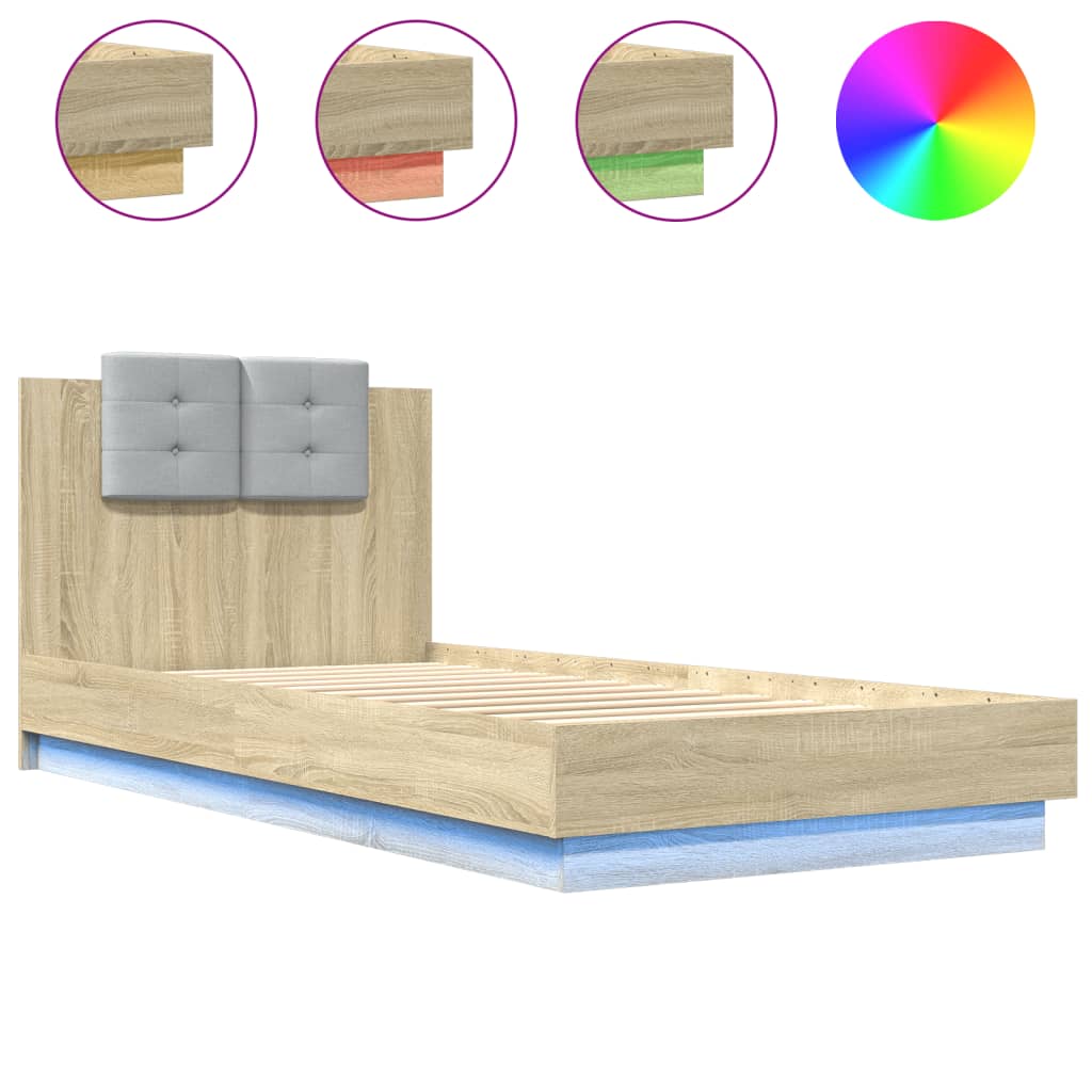 Bed frame with headboard and LED Sonoma oak 100x200 cm