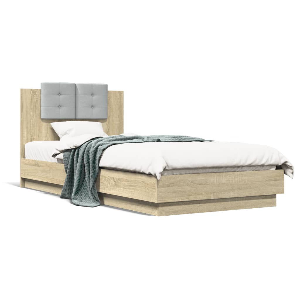 Bed frame with headboard and LED Sonoma oak 100x200 cm