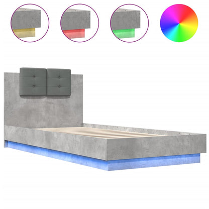 Cement Gray Bed Frame with Headboard and LED 100x200 cm