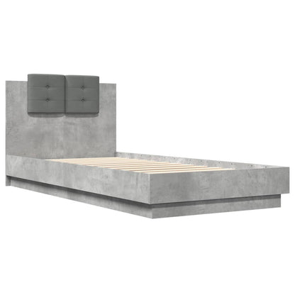 Cement Gray Bed Frame with Headboard and LED 100x200 cm