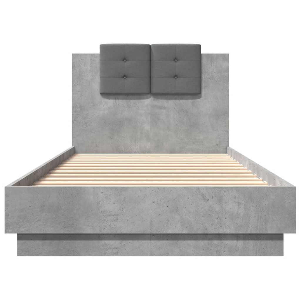 Cement Gray Bed Frame with Headboard and LED 100x200 cm