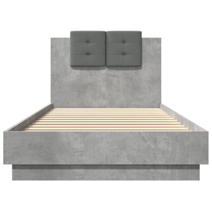 Cement Gray Bed Frame with Headboard and LED 100x200 cm