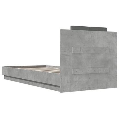 Cement Gray Bed Frame with Headboard and LED 100x200 cm