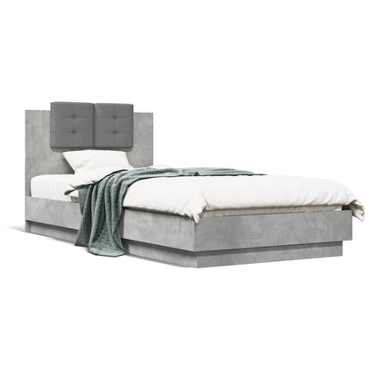 Cement Gray Bed Frame with Headboard and LED 100x200 cm